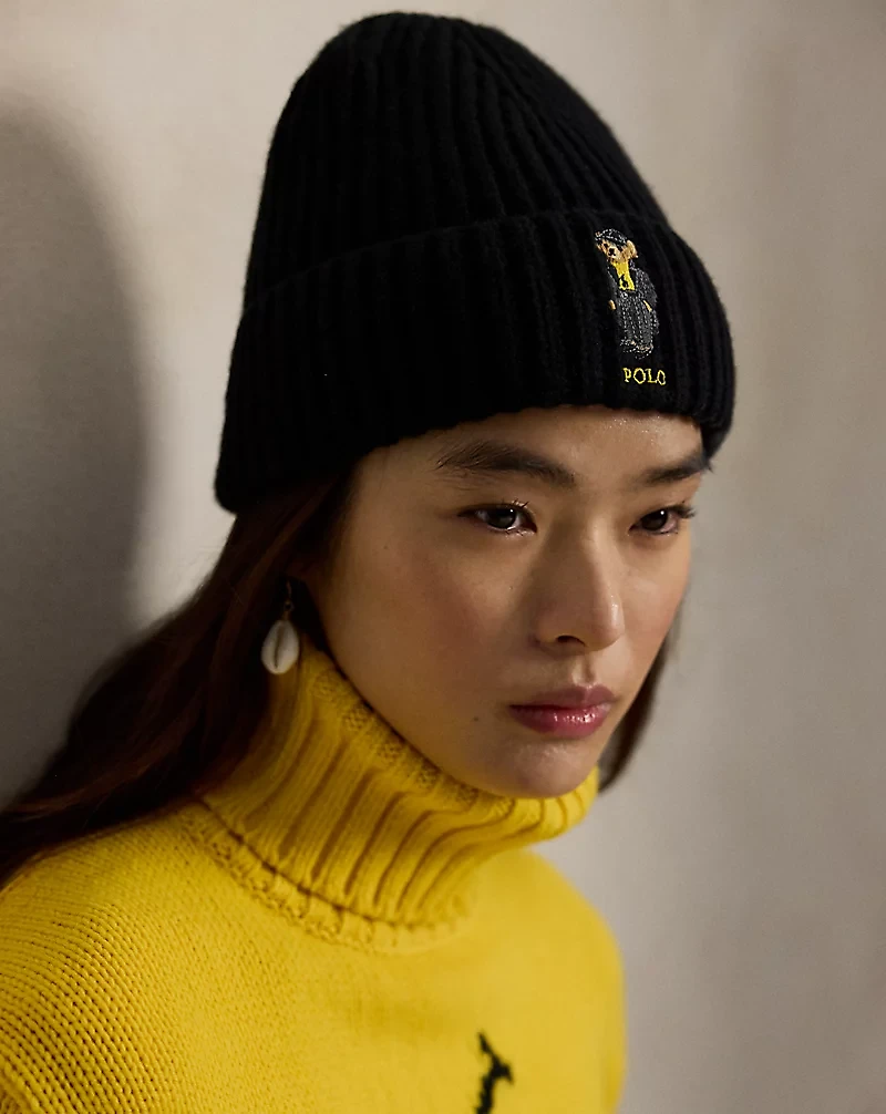 Polo Bear Rib-Knit Wool Beanie