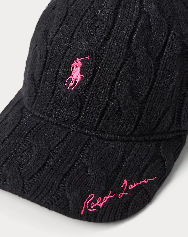 Pink Pony Cable-Knit Cotton Ball Cap