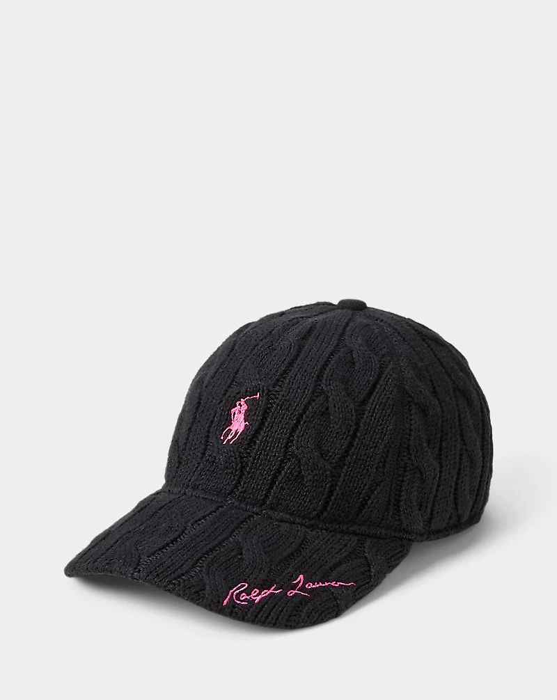 Pink Pony Cable-Knit Cotton Ball Cap