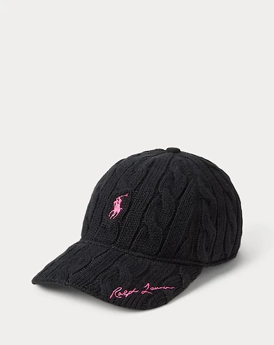 Pink Pony Cable-Knit Cotton Ball Cap