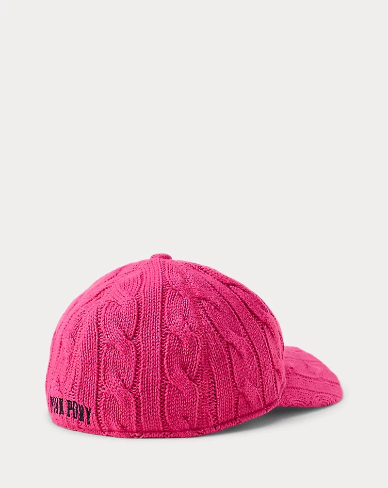 Pink Pony Cable-Knit Cotton Ball Cap