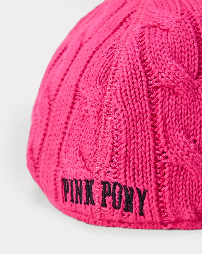 Pink Pony Cable-Knit Cotton Ball Cap