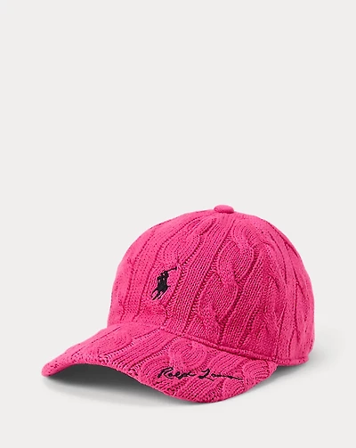 Pink Pony Cable-Knit Cotton Ball Cap