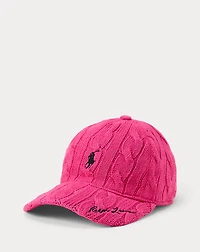 Pink Pony Cable-Knit Cotton Ball Cap