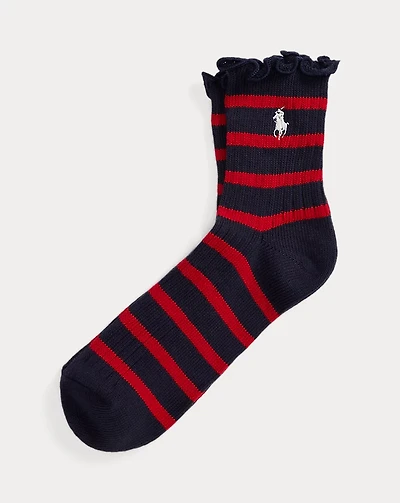 Striped Ruffled-Cuff Ankle Socks