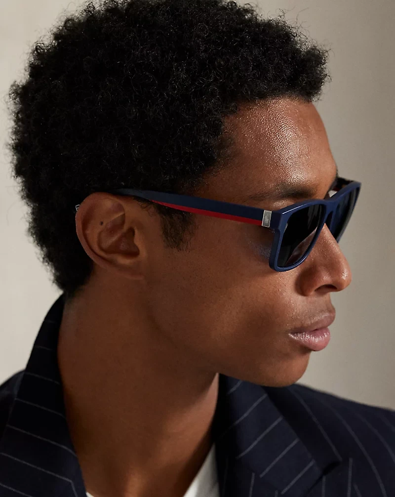 Striped-Temple Square Sunglasses