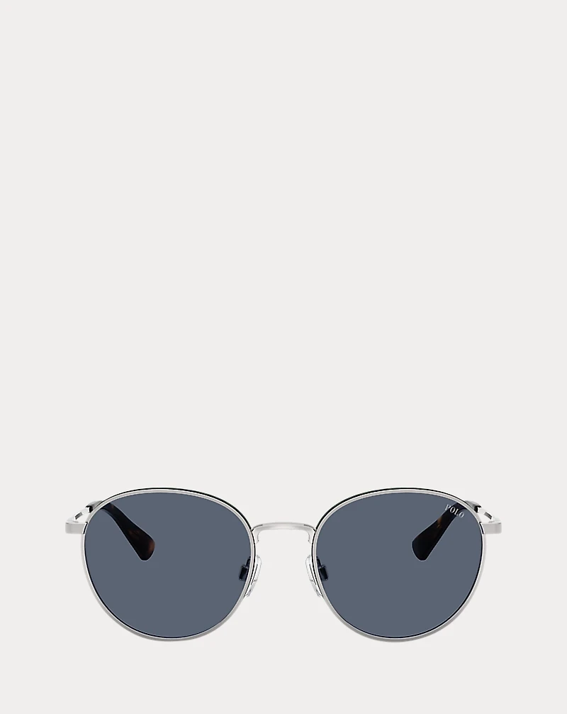 Plaid-Accent Round Metal Sunglasses