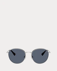 Plaid-Accent Round Metal Sunglasses