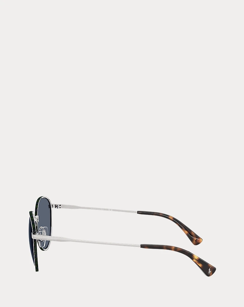 Plaid-Accent Round Metal Sunglasses