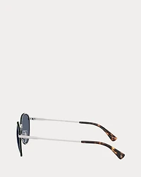 Plaid-Accent Round Metal Sunglasses