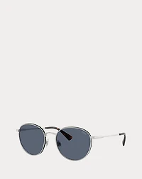 Plaid-Accent Round Metal Sunglasses