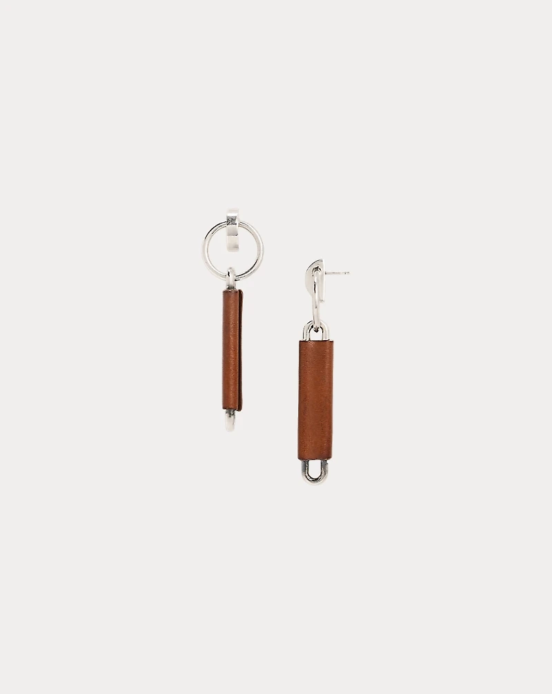 Calfskin-Trim Long Link Earrings