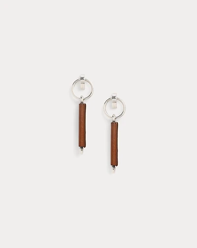 Calfskin-Trim Long Link Earrings