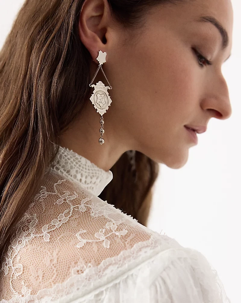 Monogrammed Crest Drop Earrings