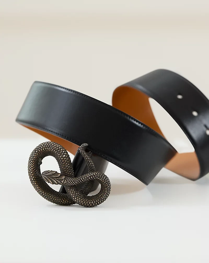 2002 Snake-Buckle Leather Belt - Size M