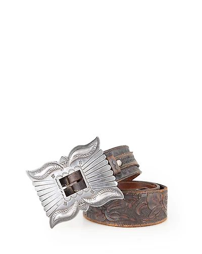 1930s Hand-Tooled Leather Belt - Size 34