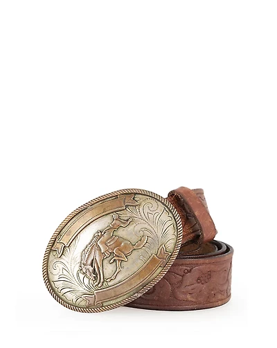 1960s Tooled Leather Belt - Size 40