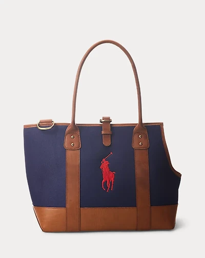 Leather-Trimmed Canvas Pet Tote Bag