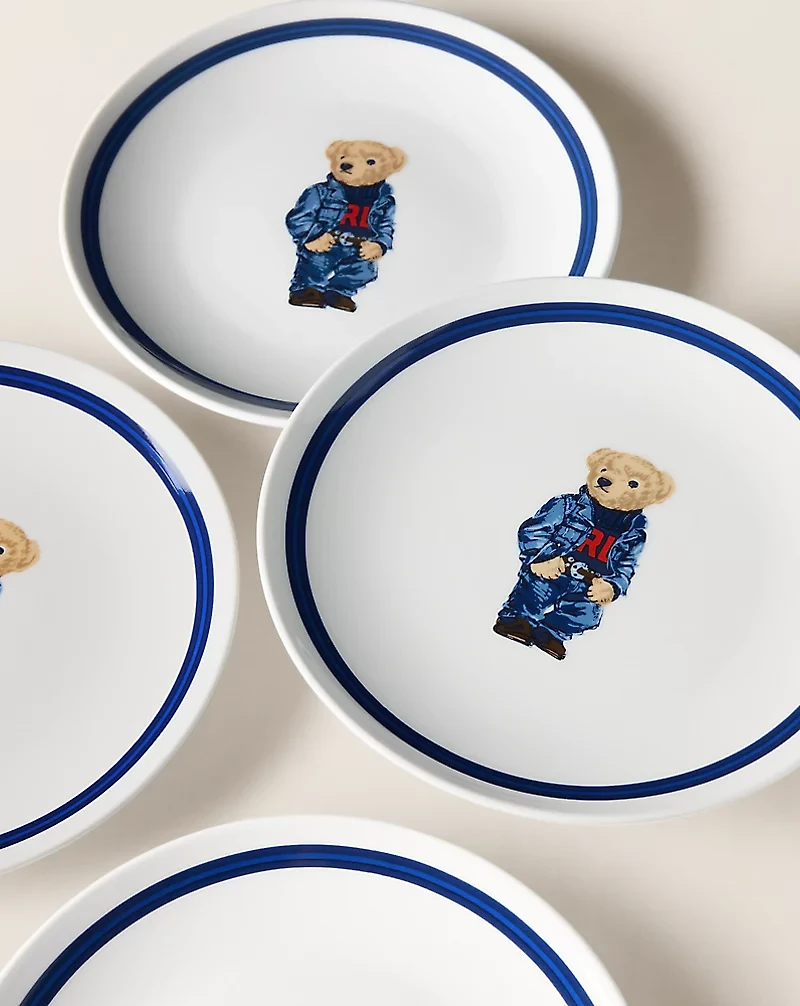 Denim Polo Bear Dessert Plate Gift Set 