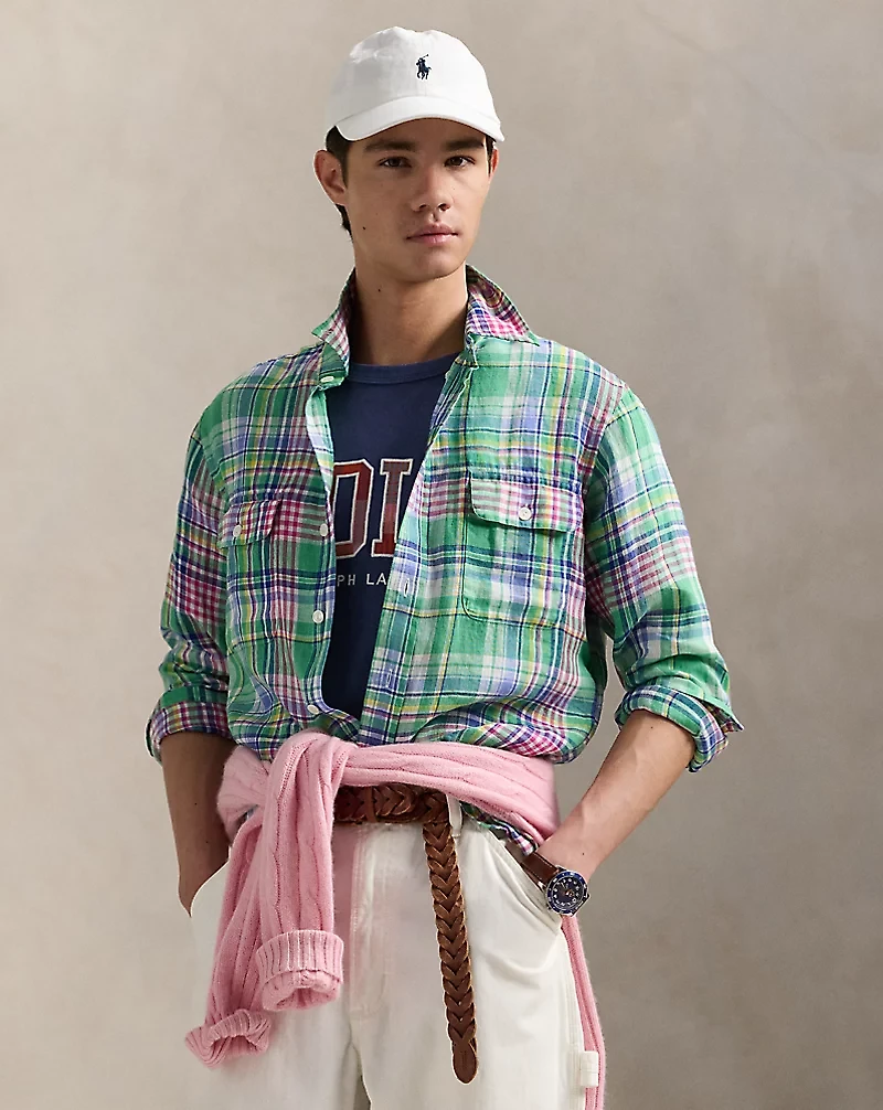 Classic Fit Plaid Linen Workshirt