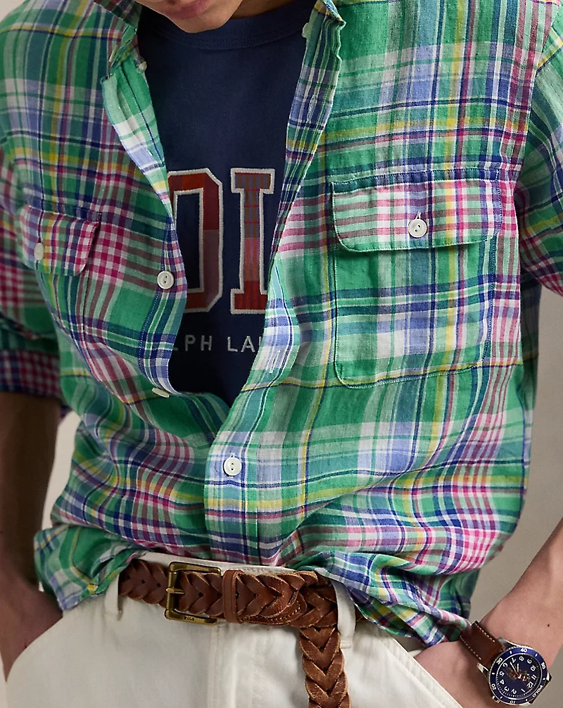 Classic Fit Plaid Linen Workshirt