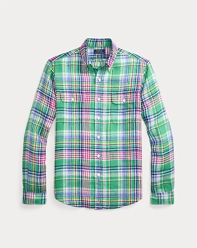Classic Fit Plaid Linen Workshirt