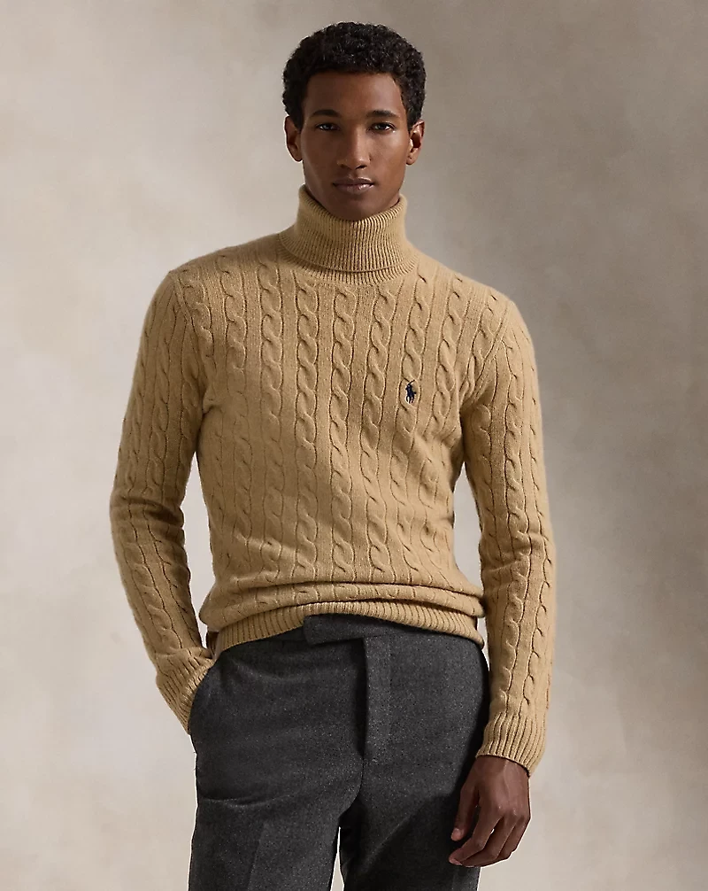 Cable Wool-Cashmere Turtleneck Sweater
