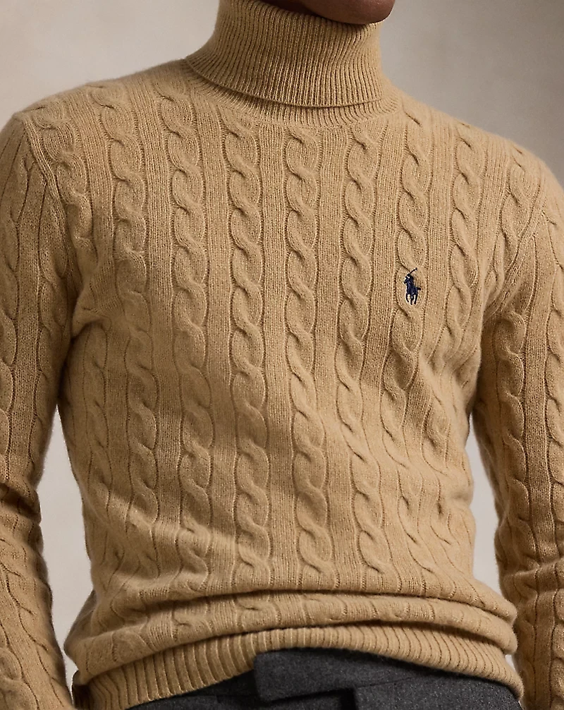 Cable Wool-Cashmere Turtleneck Sweater