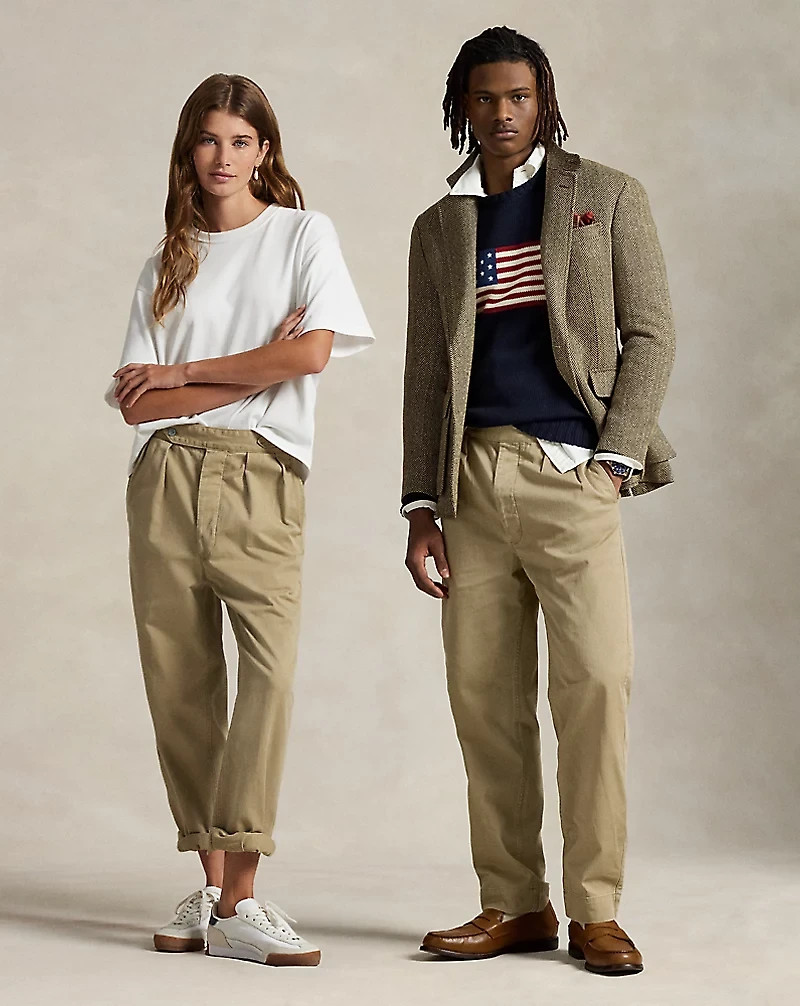 Relaxed Fit Pleated Twill Pant