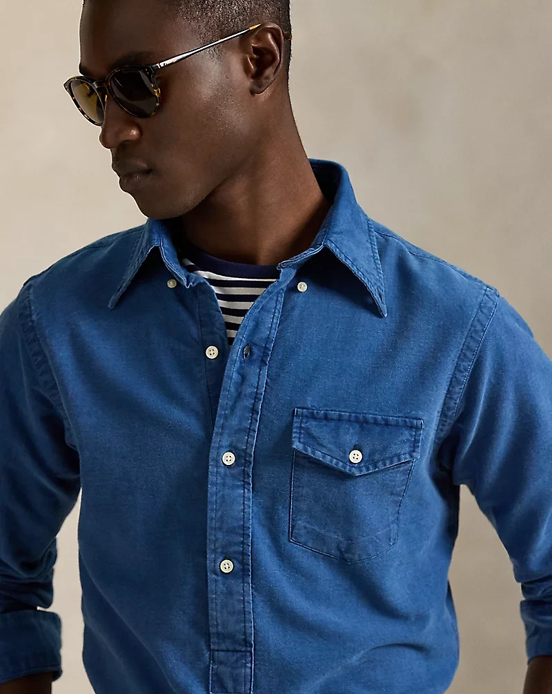 Classic Fit Indigo Oxford Popover Shirt
