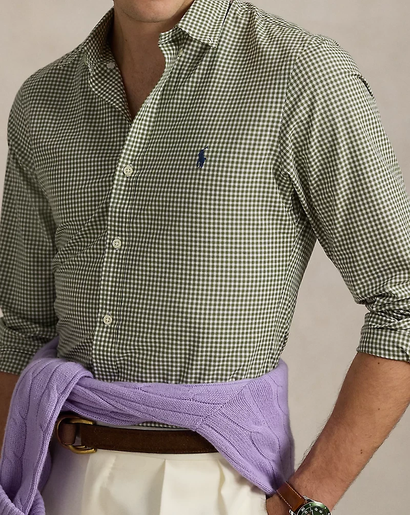 Slim Fit Gingham Stretch Poplin Shirt