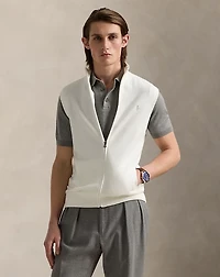 Mesh-Knit Cotton Full-Zip Sweater Vest