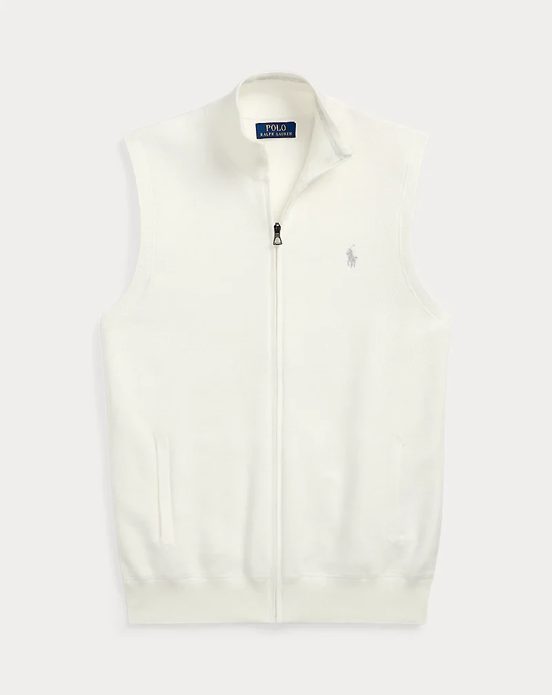 Mesh-Knit Cotton Full-Zip Sweater Vest