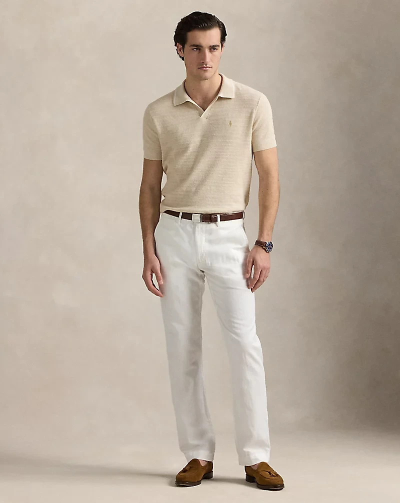 Cotton-Linen Johnny-Collar Sweater