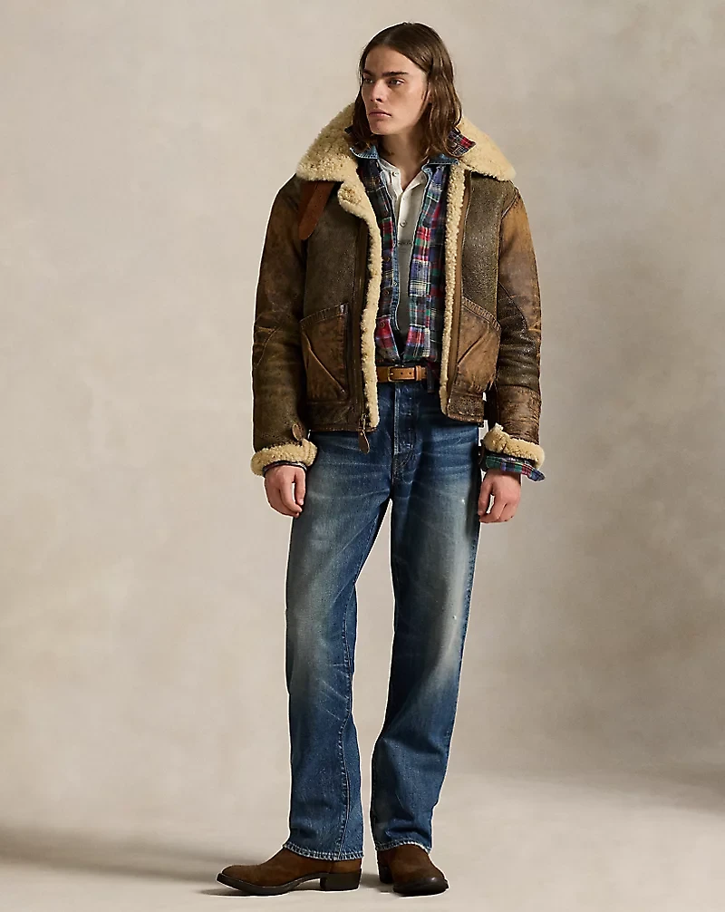 Leather-Trim Shearling Flight Jacket
