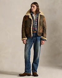 Leather-Trim Shearling Flight Jacket