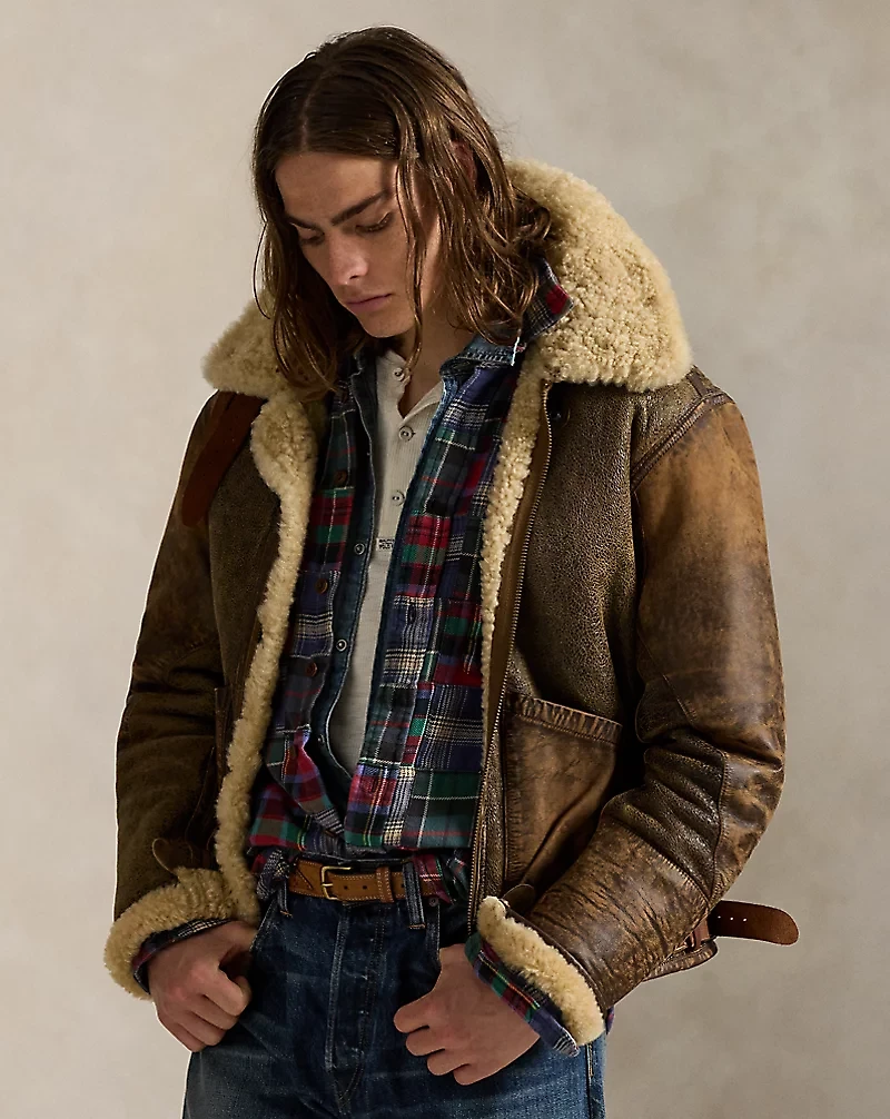 Leather-Trim Shearling Flight Jacket