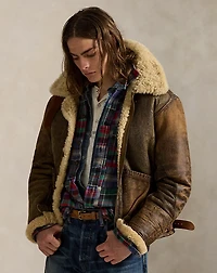 Leather-Trim Shearling Flight Jacket