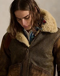 Leather-Trim Shearling Flight Jacket