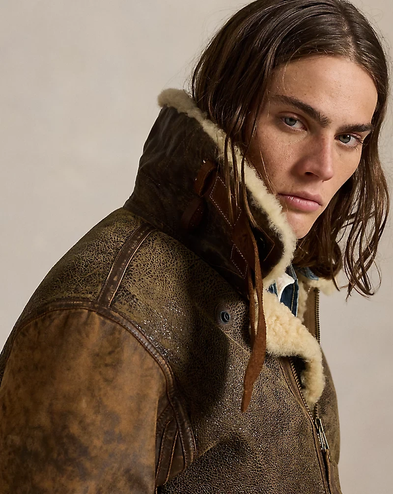 Leather-Trim Shearling Flight Jacket