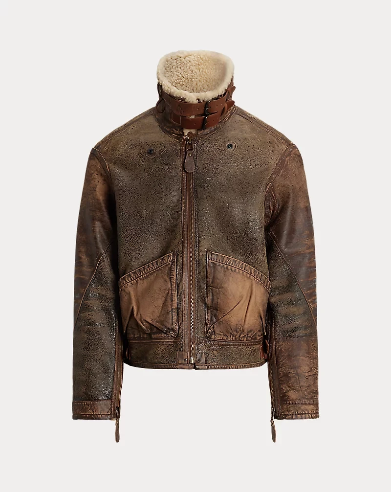 Leather-Trim Shearling Flight Jacket