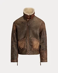 Leather-Trim Shearling Flight Jacket