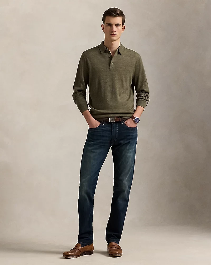 Washable Wool Polo-Collar Sweater
