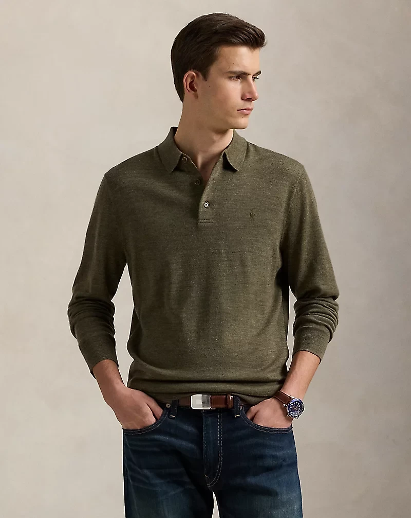 Washable Wool Polo-Collar Sweater