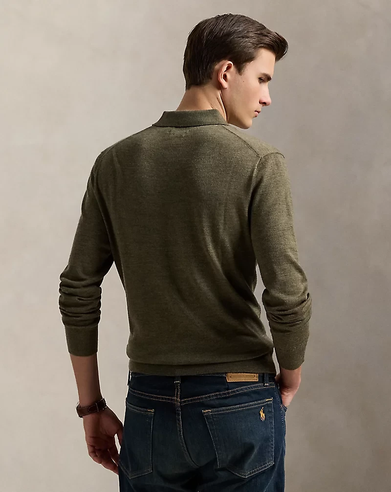 Washable Wool Polo-Collar Sweater