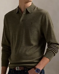 Washable Wool Polo-Collar Sweater