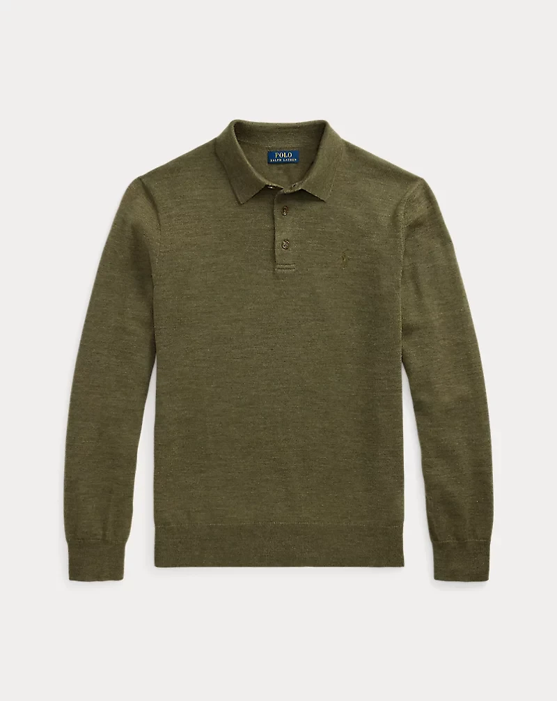 Washable Wool Polo-Collar Sweater