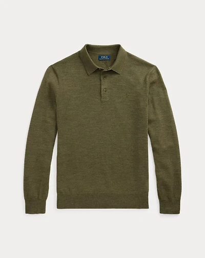 Washable Wool Polo-Collar Sweater