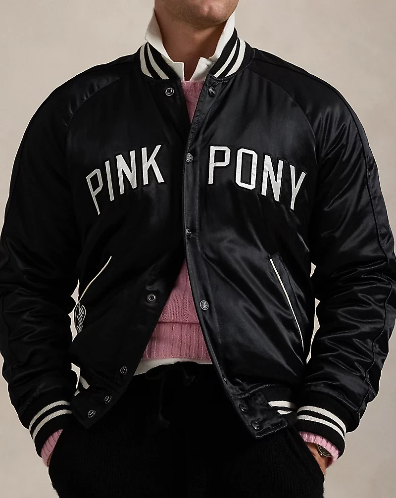Pink Pony Satin Baseball Jacket