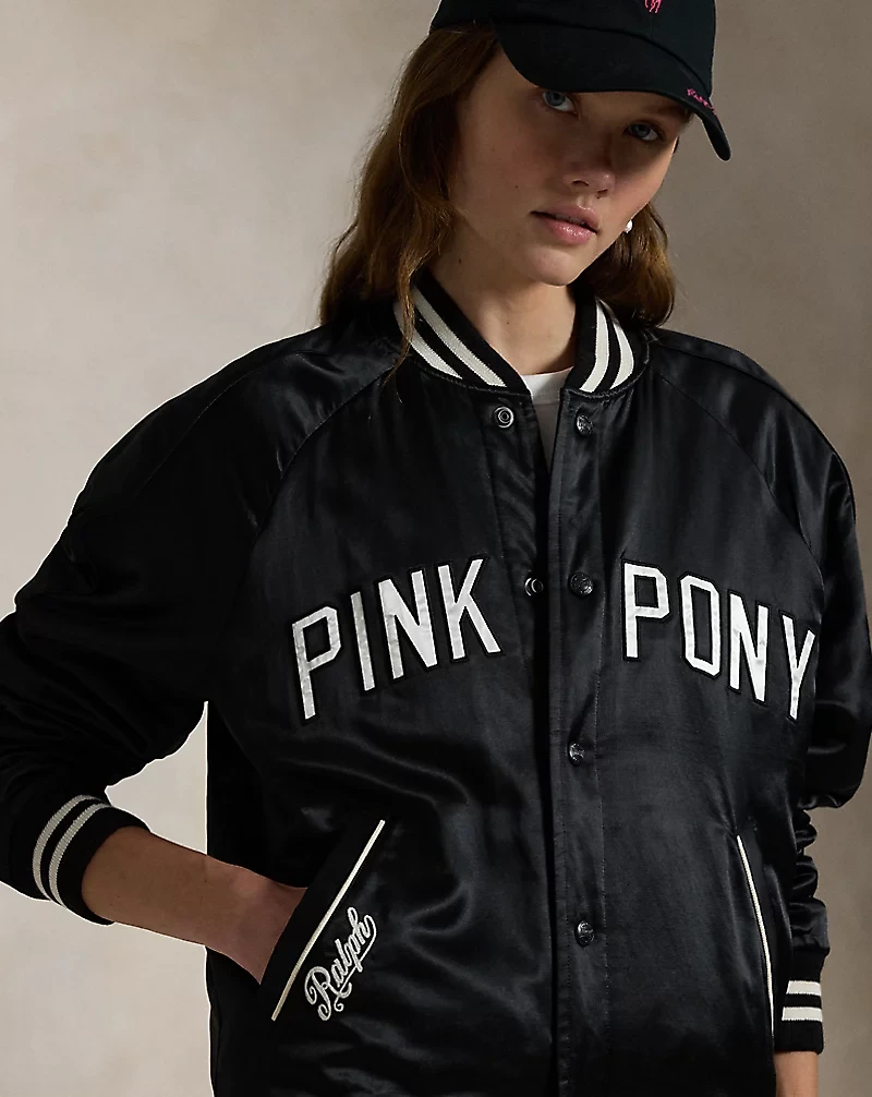 Pink Pony Satin Baseball Jacket